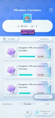 Missions Cartodex Pokémon TCGP